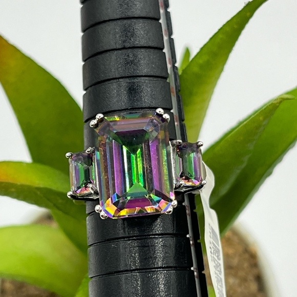 Rainbow Multiple Colored Quartz Ring Emerald Cut Designer DK 925 - Picture 5 of 13